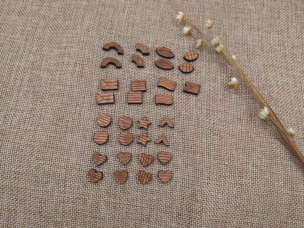 5 Pair Unfinished Blank Wood Cabochon Circle Rectangle Rainbows Heart Star Flags Wooden Cutout Shapes For DIY Earrings Supplies