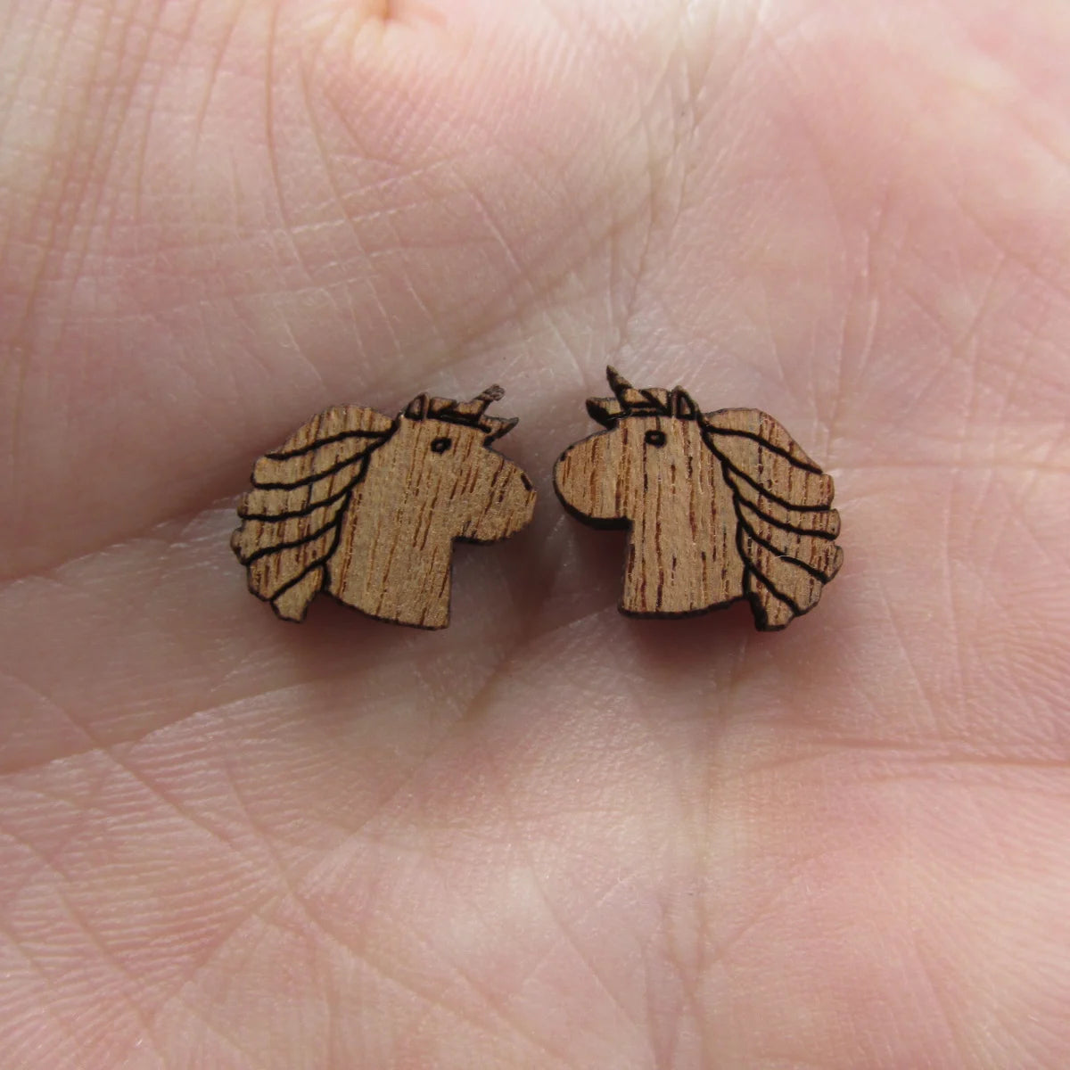 5 Pair Unfinished Blank Wood Cabochon Animal Horse Unicorn Wooden Cutout Shapes For DIY Stud Earrings Supplies
