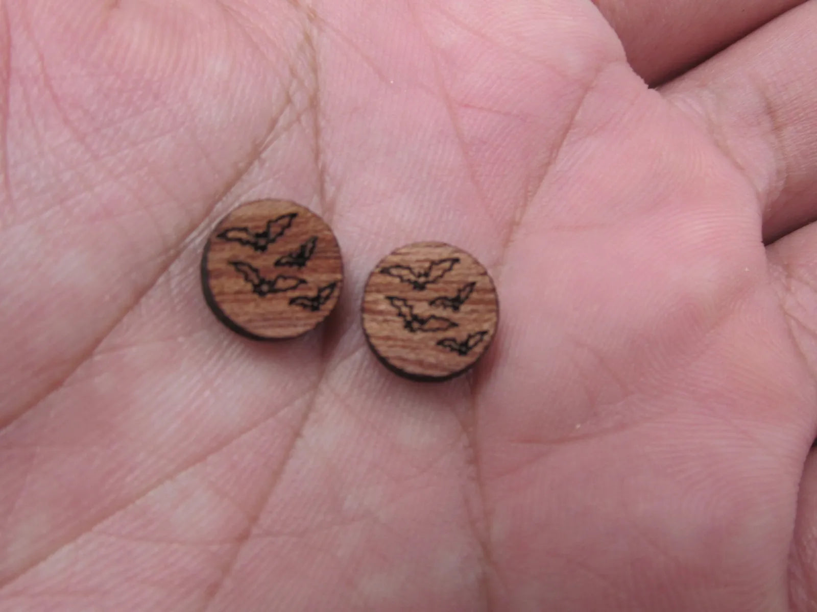 5 Pair Unfinished Blank Wood Cabochon Holidays Halloween Bats and Moon  Wooden Cutout Shapes For DIY Stud Earrings Supplies