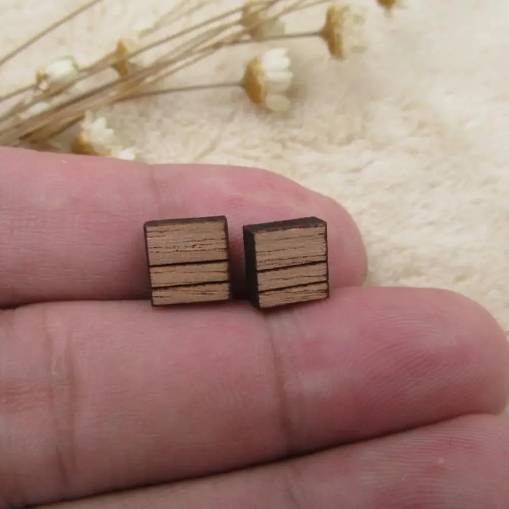 10pcs Unfinished Blank Wooden Geometric Square Shapes, DIY Wood Crafts Stud Earrings, Jewelry Making