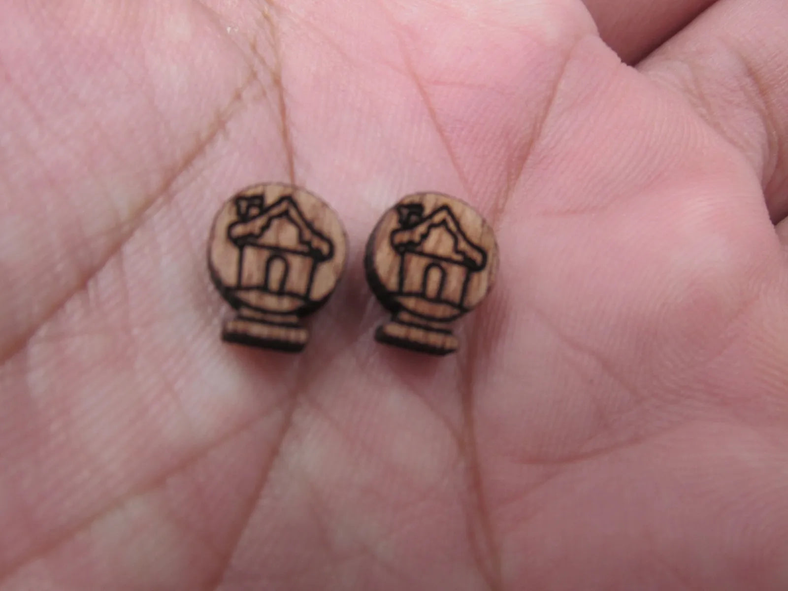 5 Pair Unfinished Blank Mini Wood Cabochon Christmas Snow Globe Wooden Cutout Shapes For Paint Kit Craft  DIY Stud Earrings