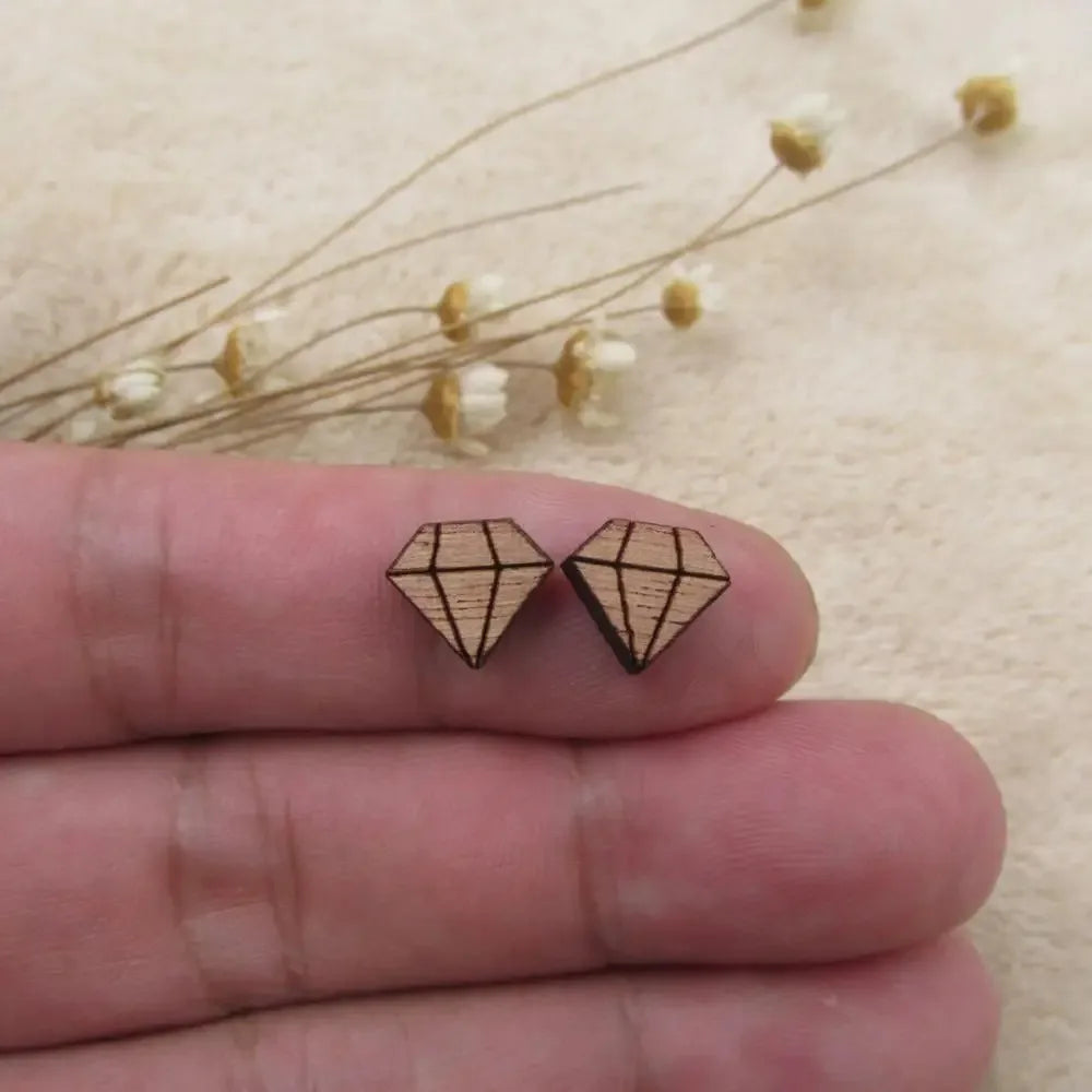 10pcs Unfinished Blank Solid Wood Geometric Pentagon Diamond Shapes, DIY Wood Crafts Stud Earrings Accessories, Jewelry Making Proj