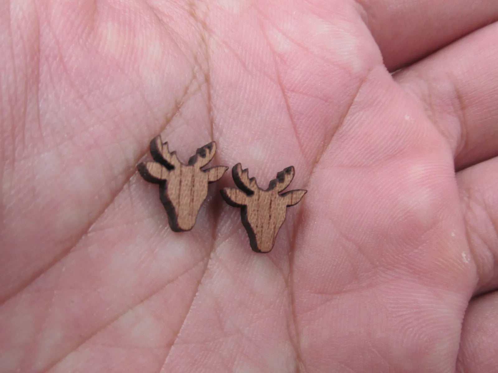 5 Pair Unfinished Blank MINI Wood Cabochon Christmas Reindeer Deer Wooden Cutout Shapes For DIY Stud Earrings Supplies