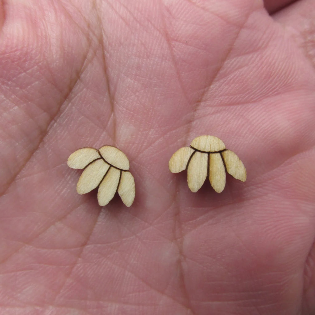10pcs Unfinished Blank Tiny Coneflower and flower pot Shape Mini Wood Boho Stud Earring Post Cabochon Handmade Charms