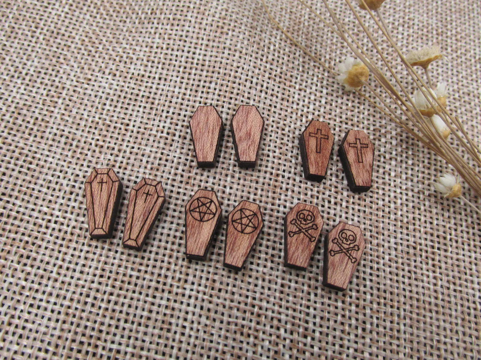 5 Pair Unfinished Blank Wood Cabochon Holidays Halloween Coffin Wooden Cutout Shapes For DIY Stud Earrings Supplies