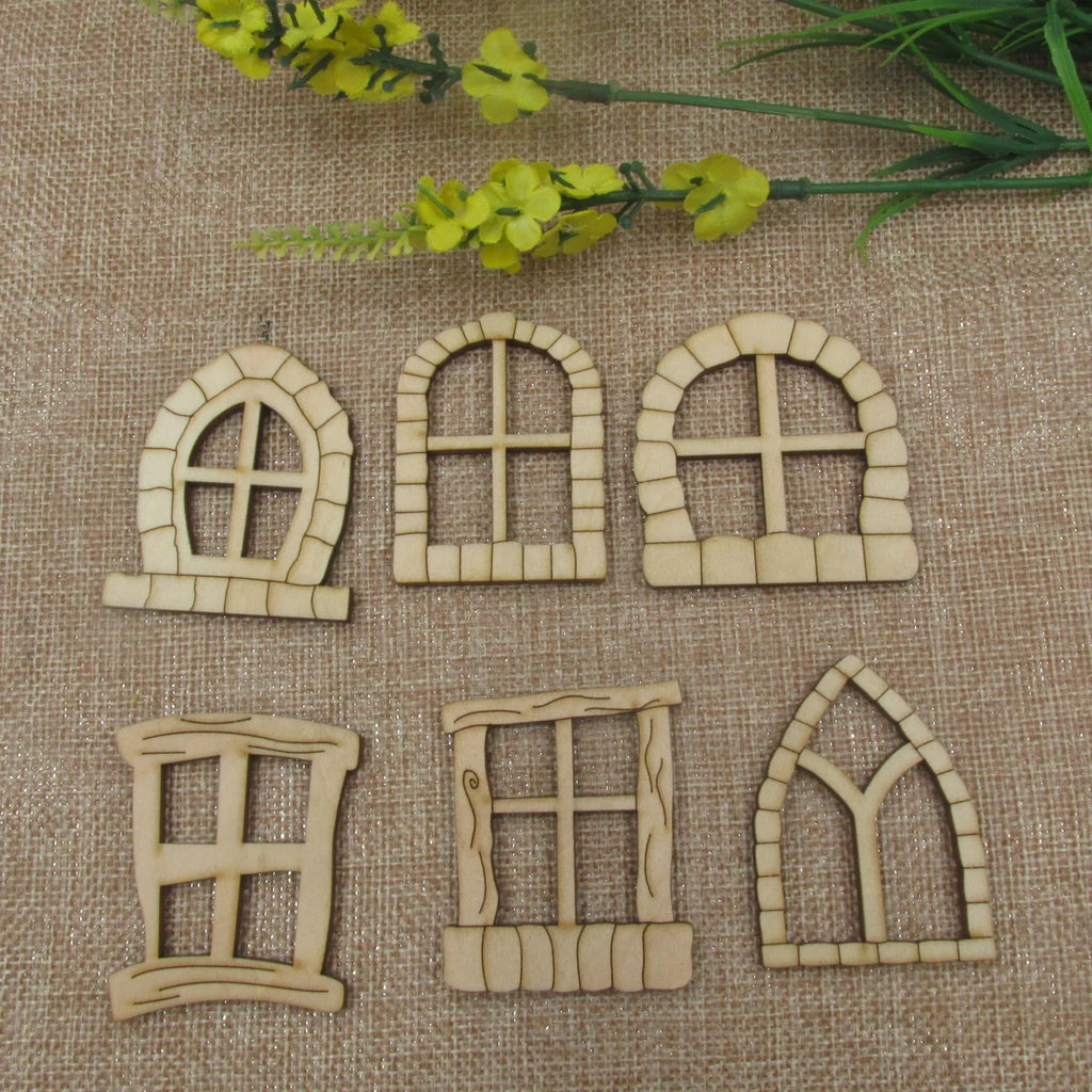 10pcs Miniature Fairy Home Window Unfinished Blank Window Cutout for Tree Decor, Garden Sculpture Art Decoration, Cheap Yard, 10Pcs