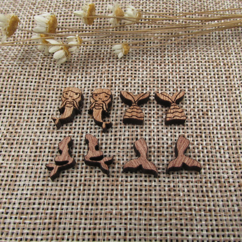 5 Pair Unfinished Blank Ocean Beach Wood Mermaid Wooden Cutout Shapes For DIY Stud Earrings Supplies