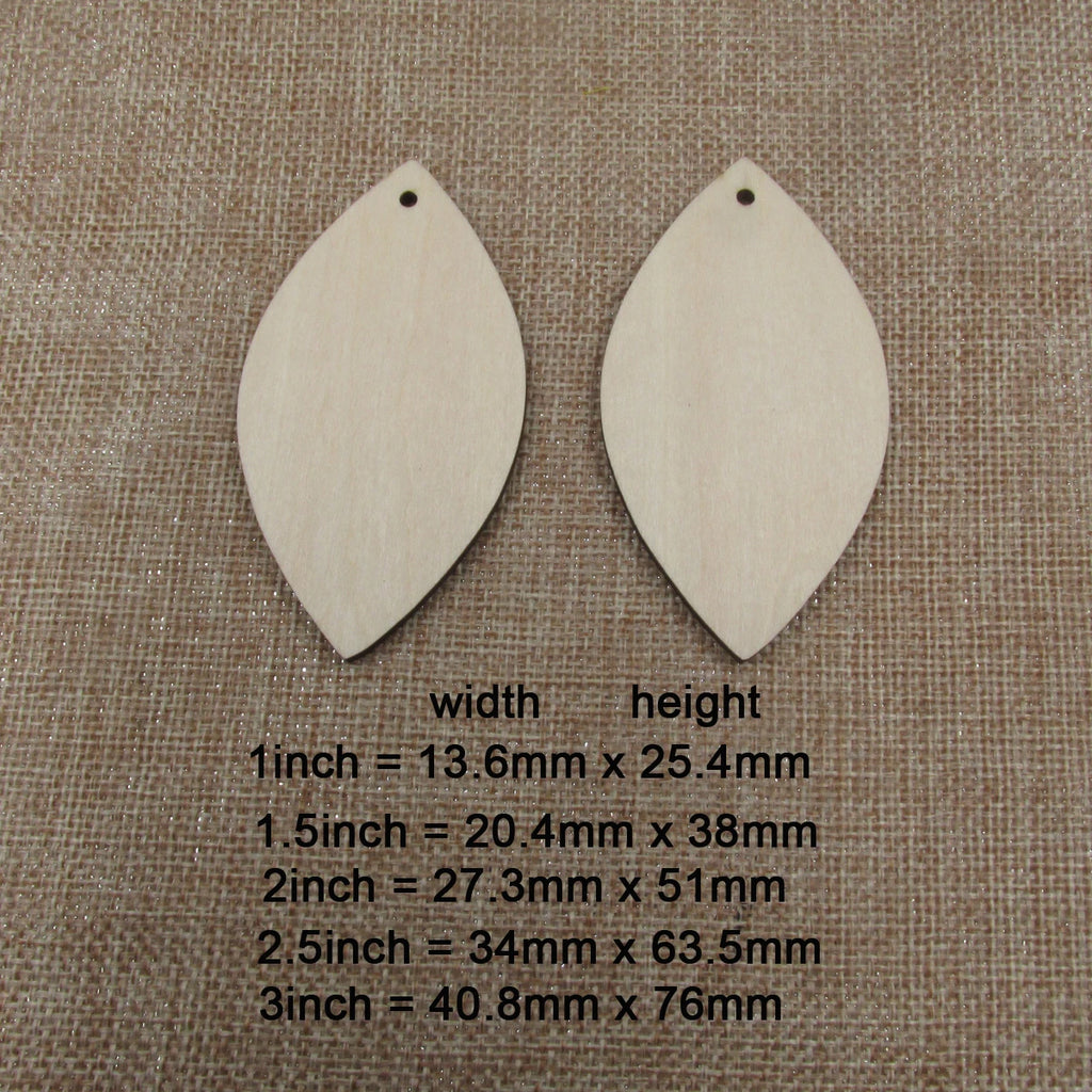 10pcs All Size DIY Unfinished Laser Cut Wood Earrings Blanks Geometric Wide Hollow Pointed Teardrop Shape For Jewelry