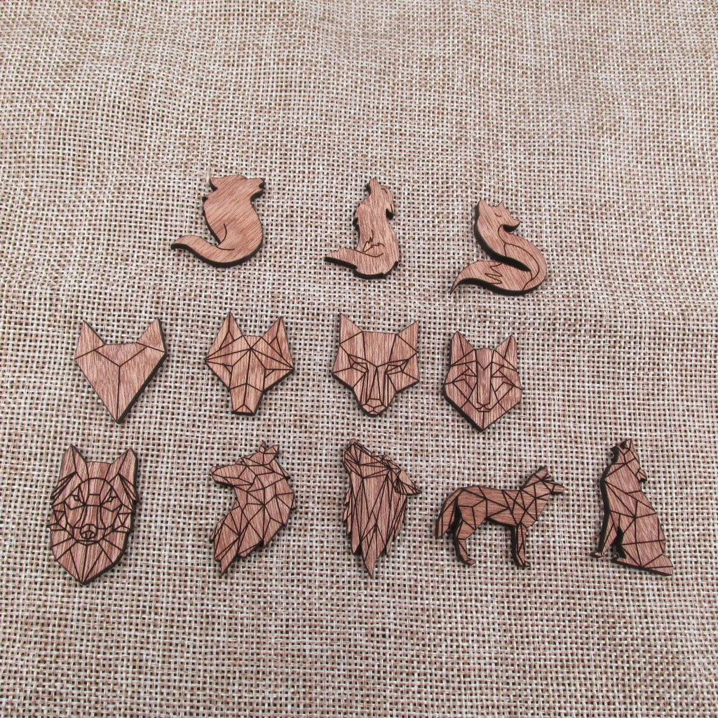 Unfinished Wooden Geometric Animal Wolf Head Part Accessory For Brooches Enamel Pin Coat Bag Jewelry Diy Making