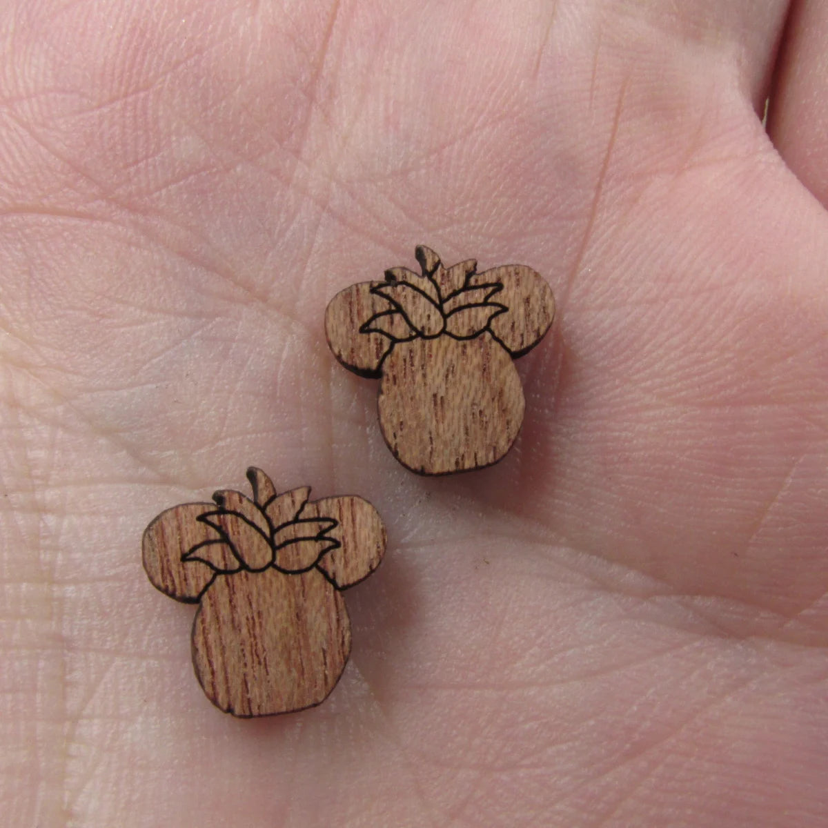 5 Pairs Unfinished Laser Engraved Wood Cabochon Shape Plants Pinapple Charms Wooden Jewerly Earrings Suppliers