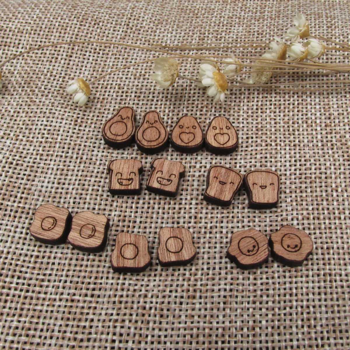 5 Pair Unfinished Blank Foods Wood Cabochon Eggs Toast Avocado Wooden Shape Charms Pendant For DIY Jewerly Earrings Suppliers