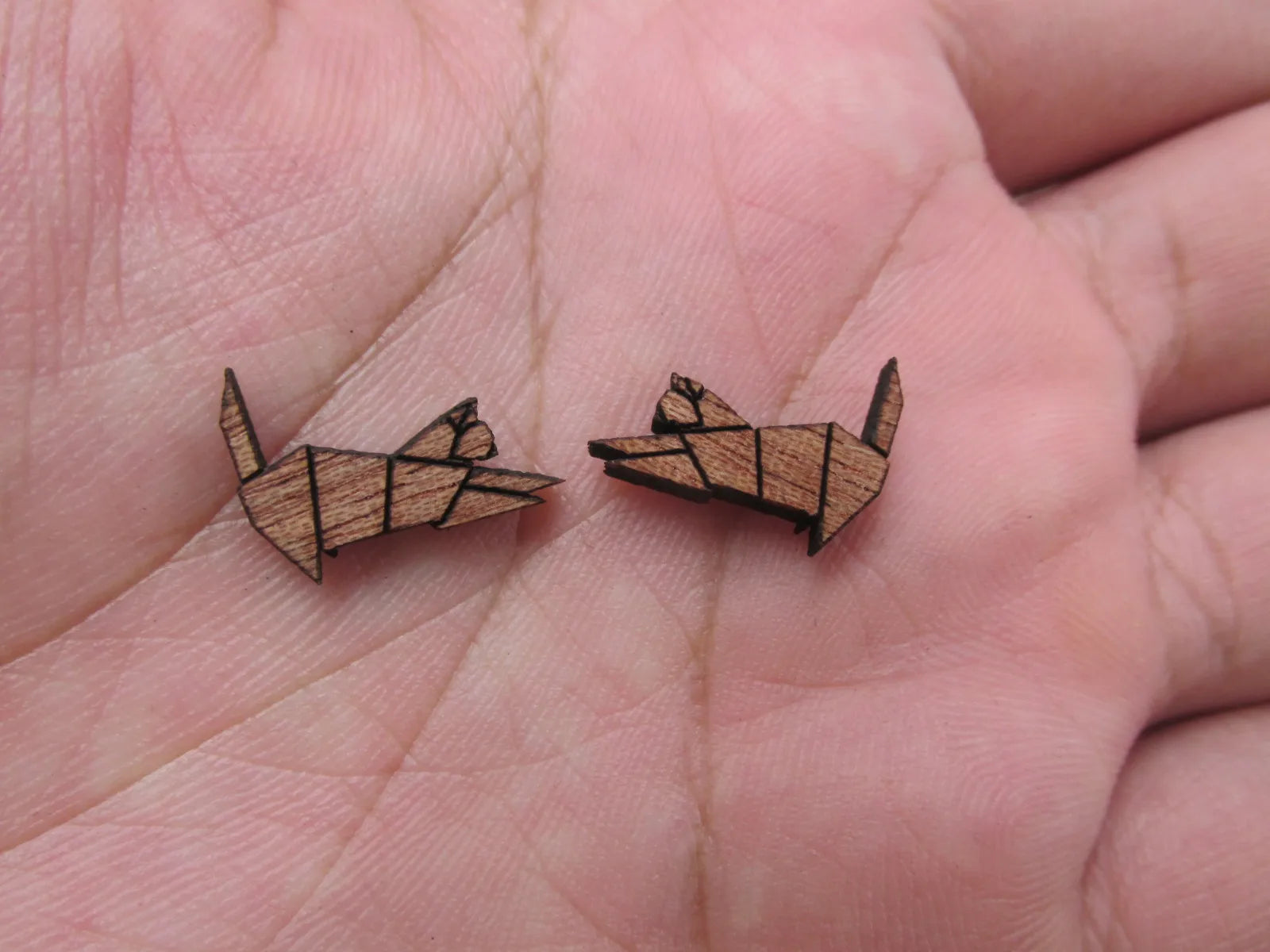 5 Pair Geometric Origami Unfinished Blank Wood Cabochon Home Animal Cat Wooden Cutout Shape For DIY Earrings Supplies