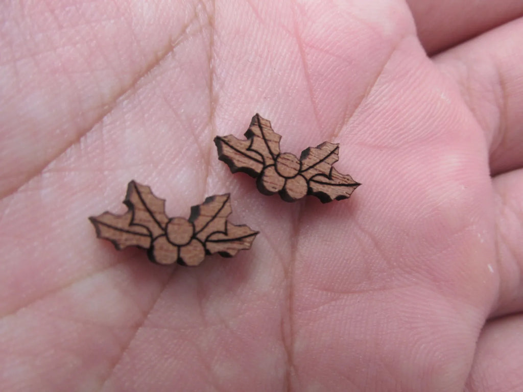 5 Pair Unfinished Wood Cabochon Christmas Mistletoe Holly Leaf Wooden Cutout Shapes For Paint  DIY Stud Earrings Supplies