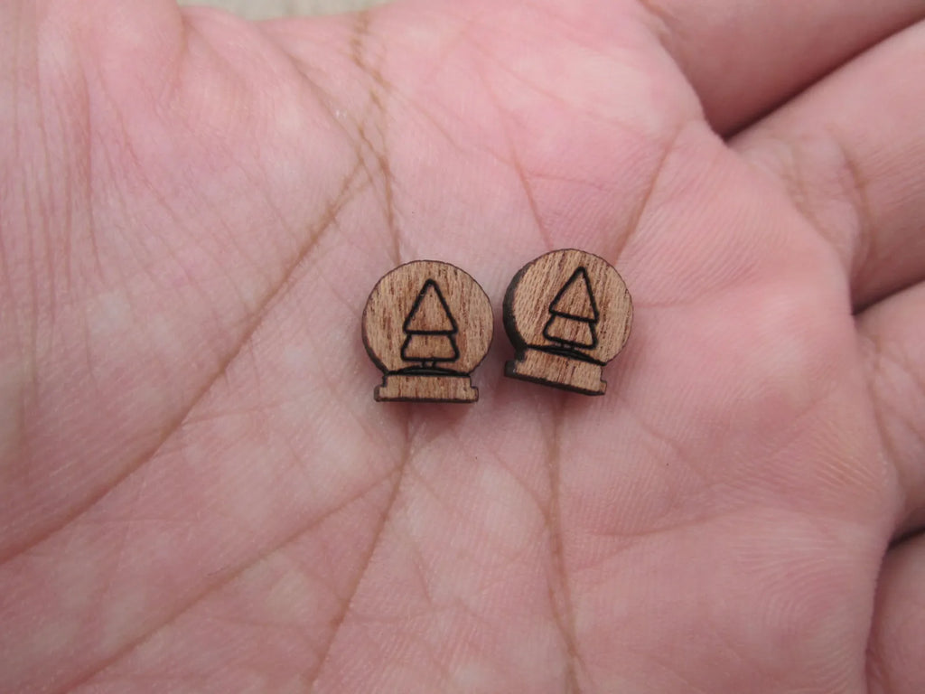 5 Pair Unfinished Blank Mini Wood Cabochon Christmas Snow Globe Wooden Cutout Shapes For Paint Kit Craft  DIY Stud Earrings