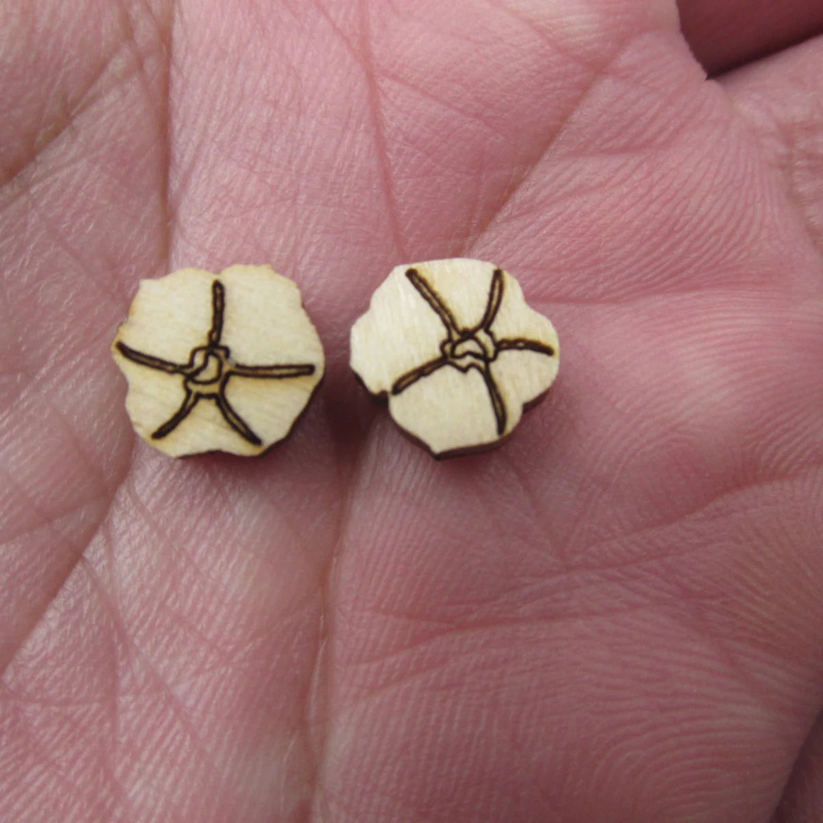 10pcs Unfinished Blank Tiny Morning Glory Flower Shape Mini Wood Boho Stud Earring Post Cabochon Handmade Charms