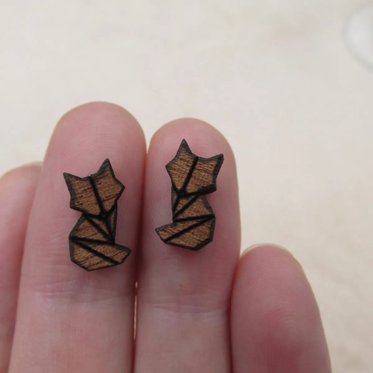 5pair Geometric Origami Unfinished BlankWooden Animal Fox Charm Wood Cabochon Foxes Pendant For DIY Earring Stud Supplies