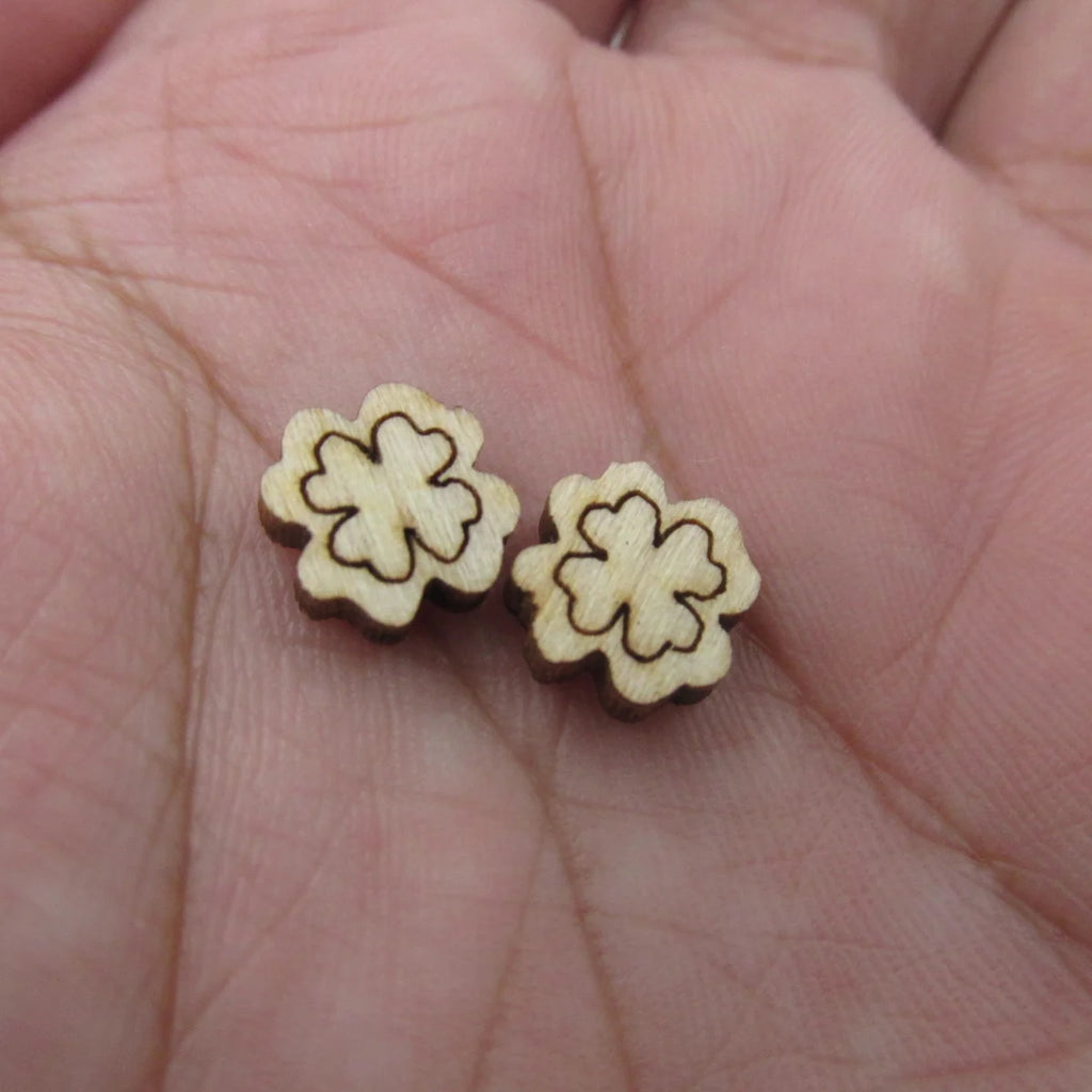 5 Pair Unfinished Blank Wooden 4 Leaf 3 Leaves Shamrock Fleur De Lis Cabochon Post Wood Earrings Stud St Patricks Day Gifts