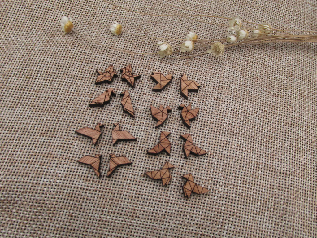 5 Pair Origami Paper Crane Unfinished Blank Wood Cabochon Animal Birds Wooden Cutout Shapes For DIY Stud Earrings Supplies