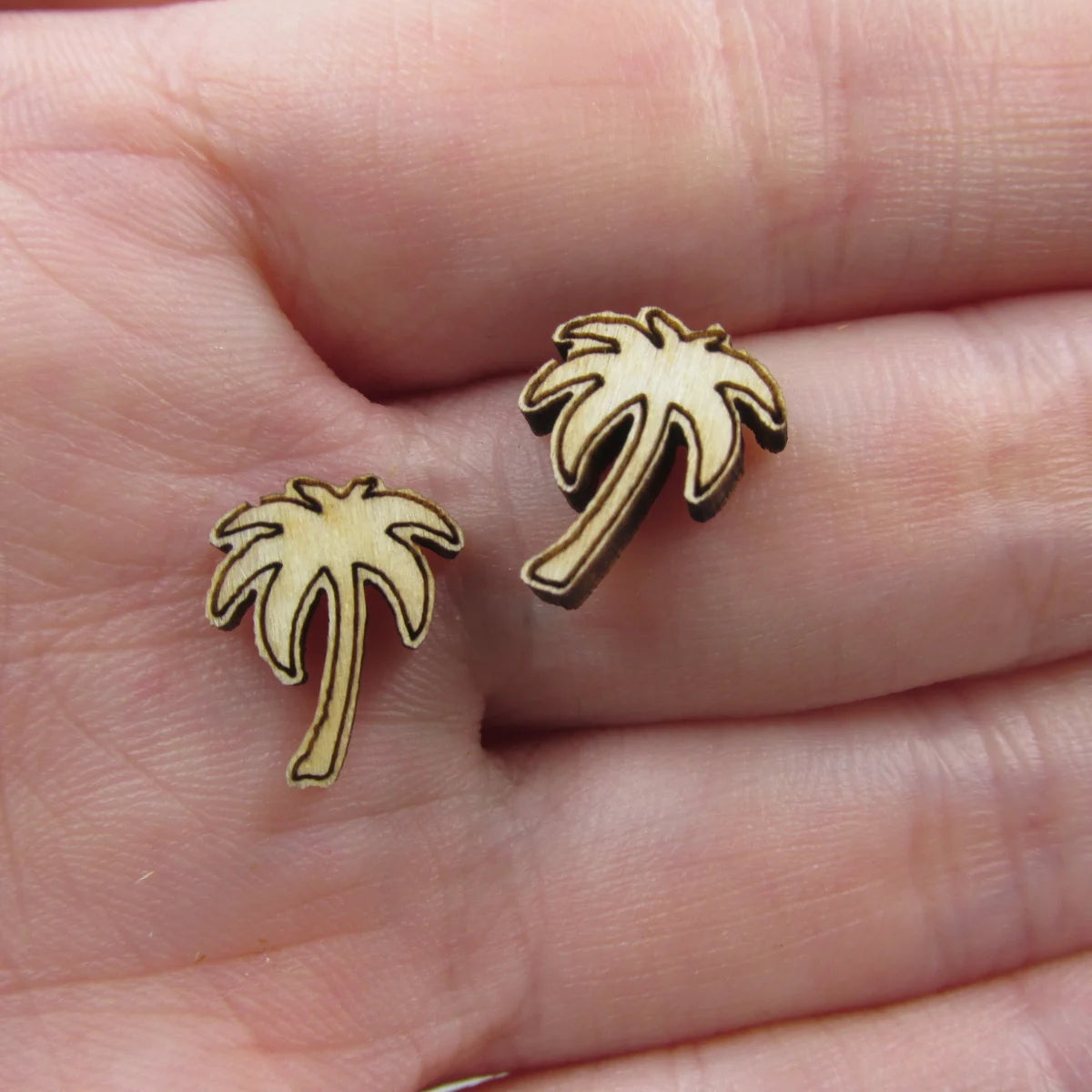 10pcs Unfinished Blank Tiny Palm Tree Summer Beach Shape Mini Wood Stud Earring Post Cabochon Charms