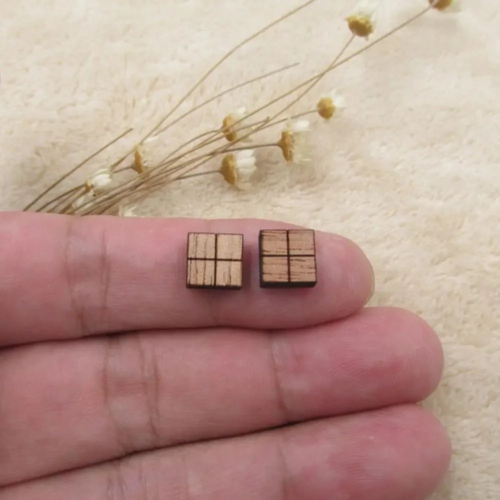 10pcs Unfinished Blank Wooden Geometric Square Shapes, DIY Wood Crafts Stud Earrings, Jewelry Making