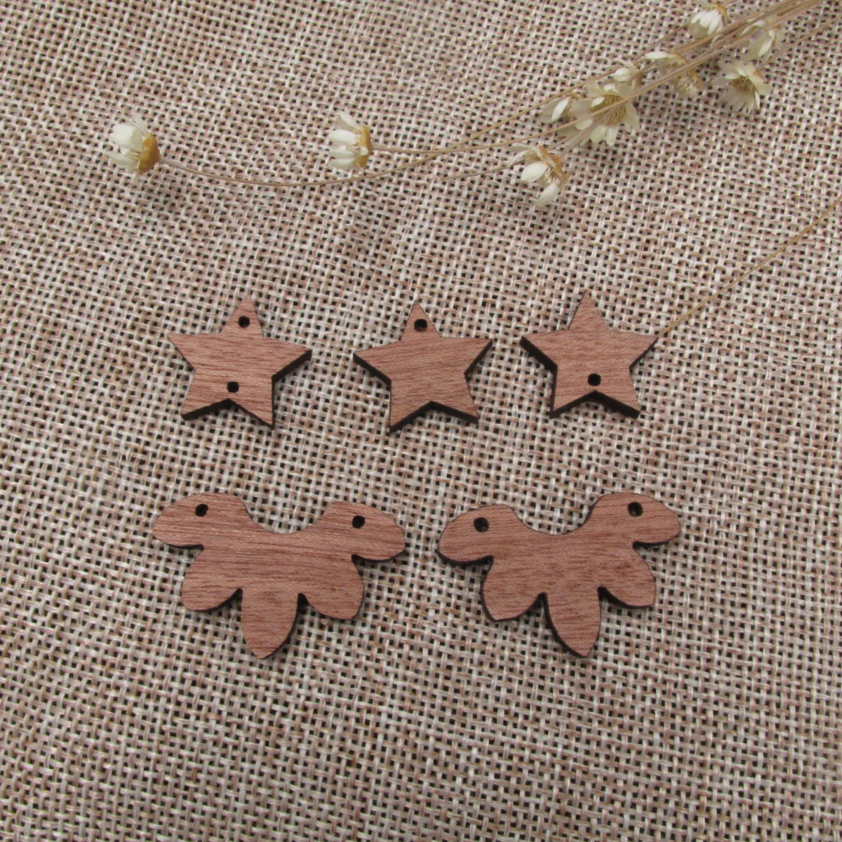 6 Pcs Unfinished Blank Wooden Lotus Star Wood Connector Shape Cutout For Necklace Earring Pendant DIY Making Jewelry