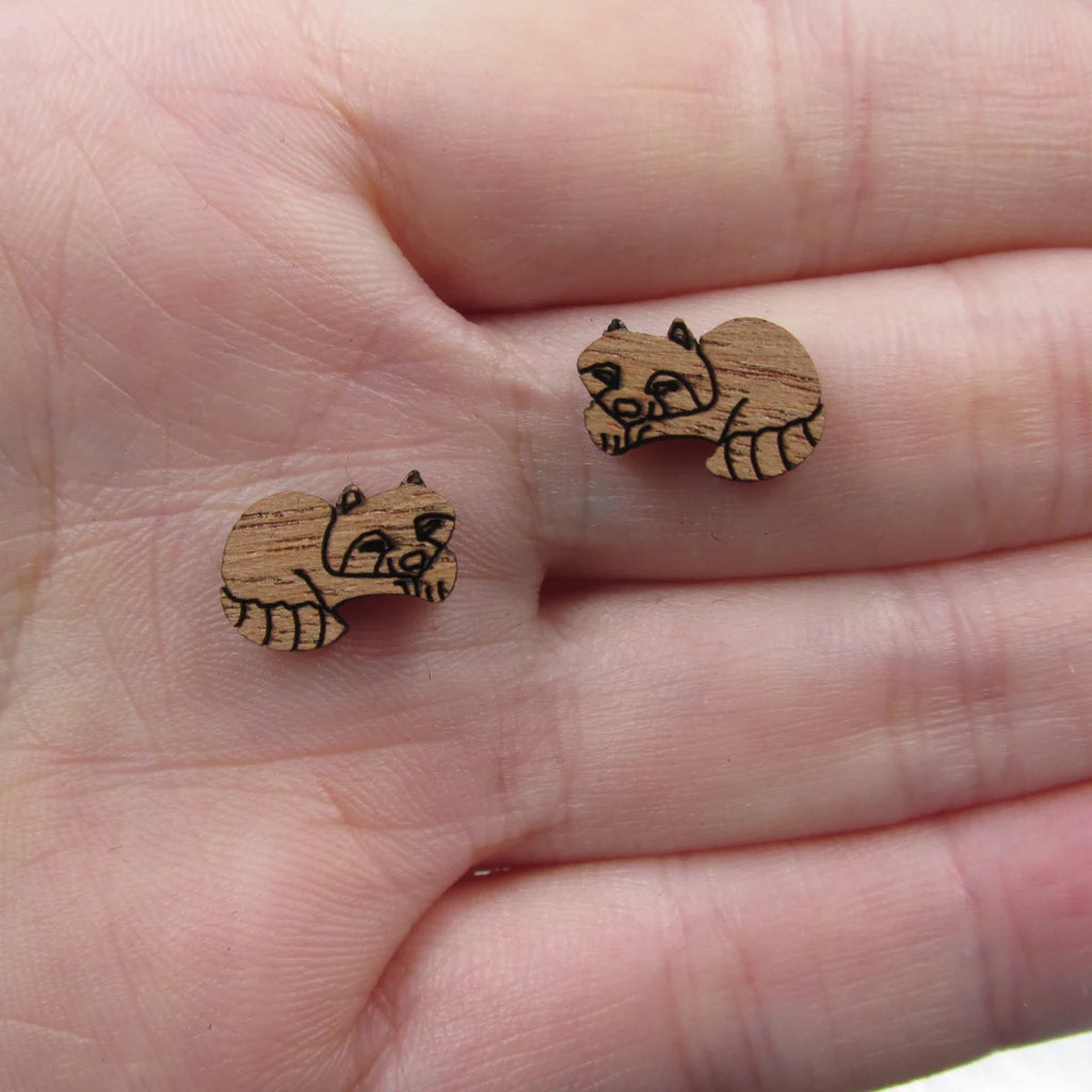 5 Pair Unfinished Blank Wildland Animal Wooden Cabochon Racoon Charm Wood Shape Cutouts For DIY Craft Earring Stud