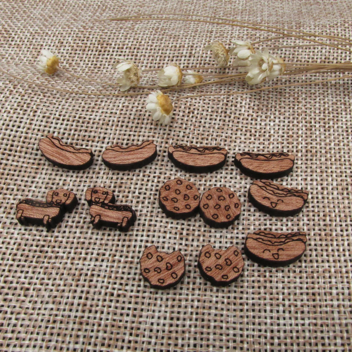 5 Pair Unfinished Blank Foods Wood Cabochon Taco Hot Dog Wooden Shape Charms Pendant For DIY Jewerly Earrings Suppliers