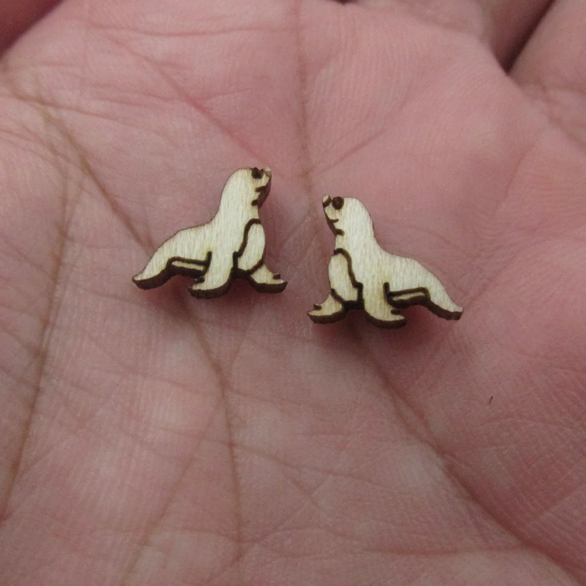 5 Pair Unfinished Blank Wooden Ocean Cabochon Sea Lion Seahorse Walrus Post Starfish Shark Stingray Wood Earrings Stud