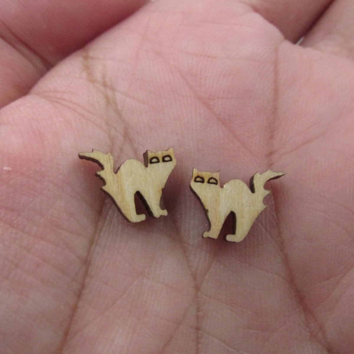 5 Pair Unfinished Blank Wooden Halloween Black Moon Cat Cabochon Spider Post Vampire Wood Earrings Stud Jewelry Finding