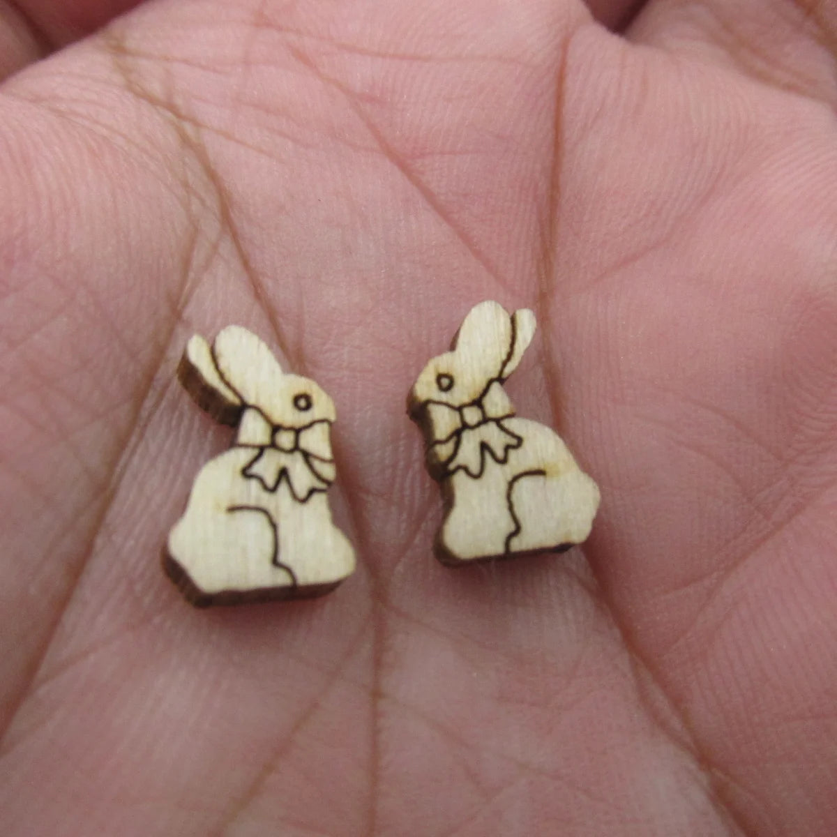5 Pair Unfinished Blank Wooden Spring Rabbit Head Cabochon Easter Chocolate Bunny Post Wood Earrings Stud Handmade Jewelry Gift