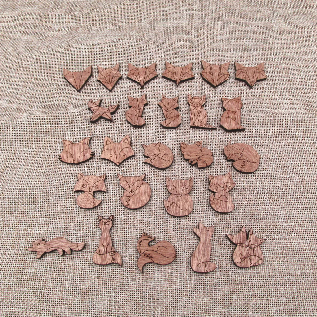 Unfinished Blank Wooden Geometric Animal Fox Head Accessory For Brooches Enamel Pin Necklace Jewelry DIY Handmade