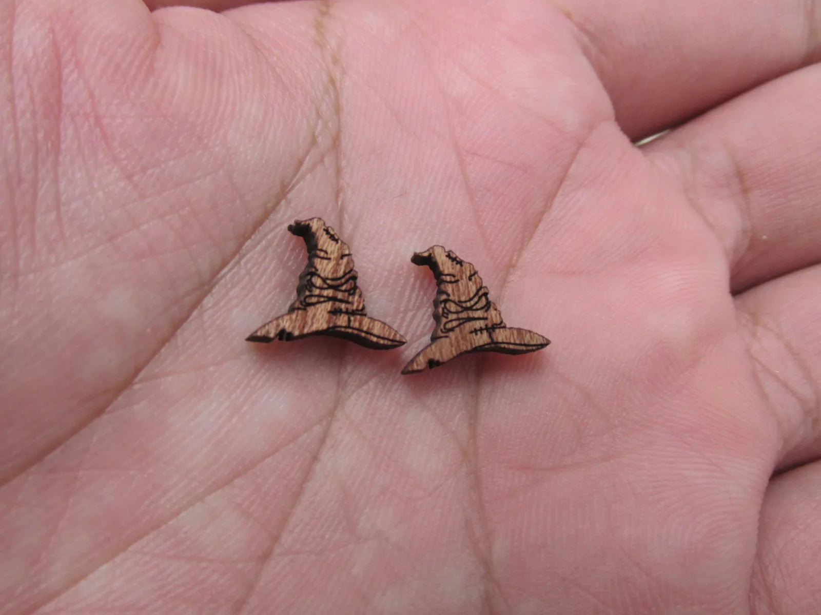 5 Pair Unfinished Blank Wood Cabochon Holidays Halloween Hat Wooden Cutout Shapes For DIY Stud Earrings Supplies
