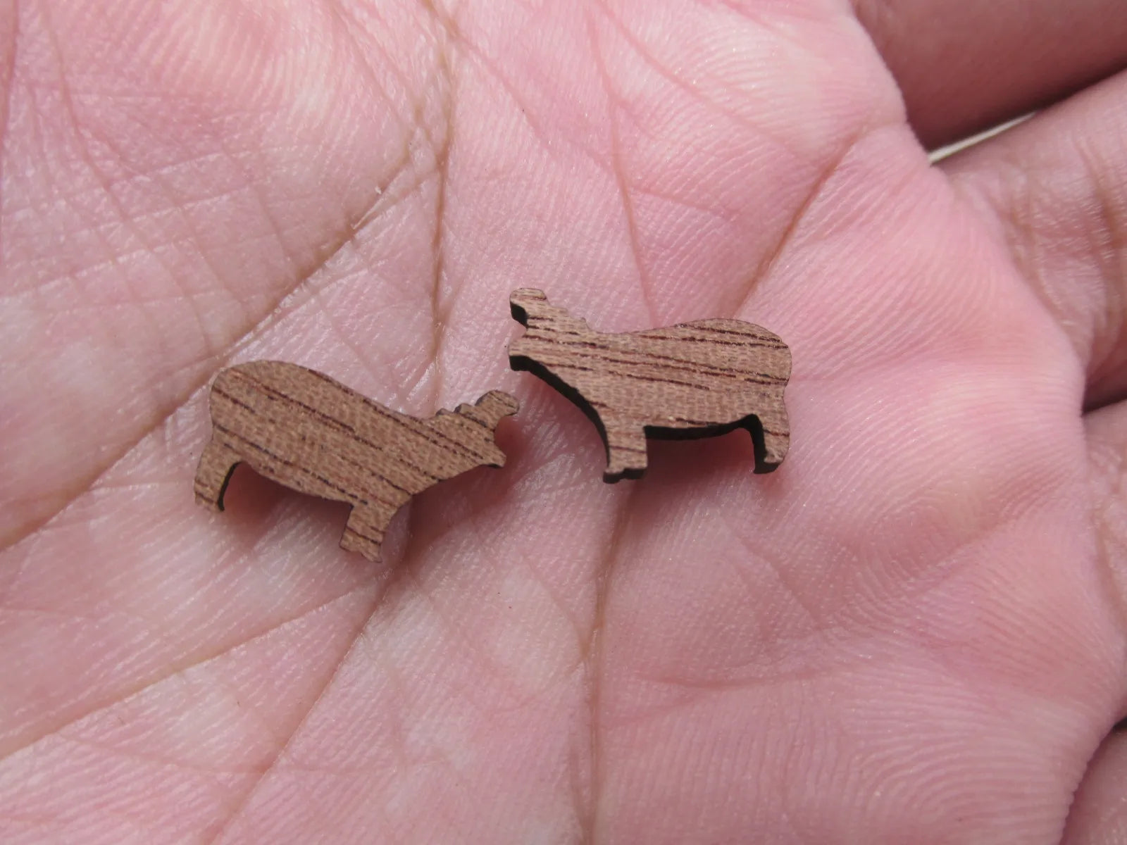 5 Pair Unfinished Laser Cut Blank Wlid Animal Wooden Hippo Cabochon Charms Wood Shape Cutouts For DIY Craft  Earring Stud