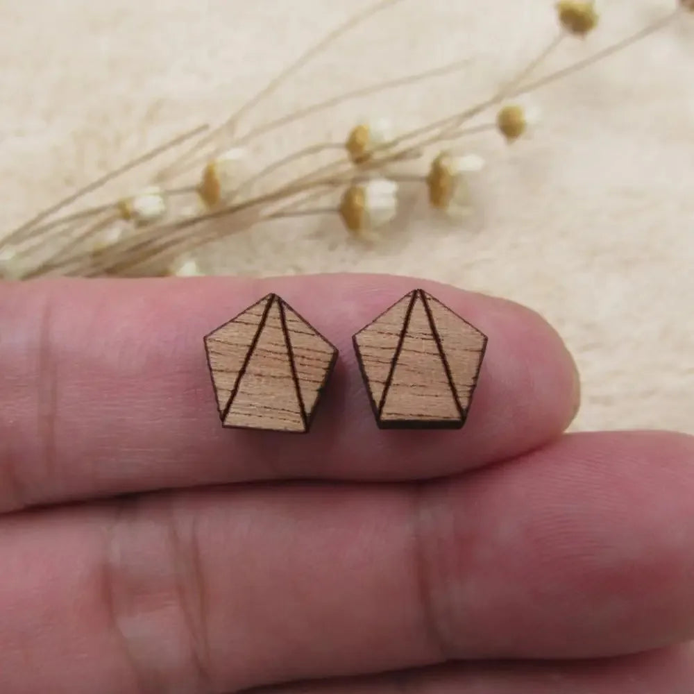 10pcs Unfinished Blank Solid Wood Geometric Pentagon Diamond Shapes, DIY Wood Crafts Stud Earrings Accessories, Jewelry Making Proj