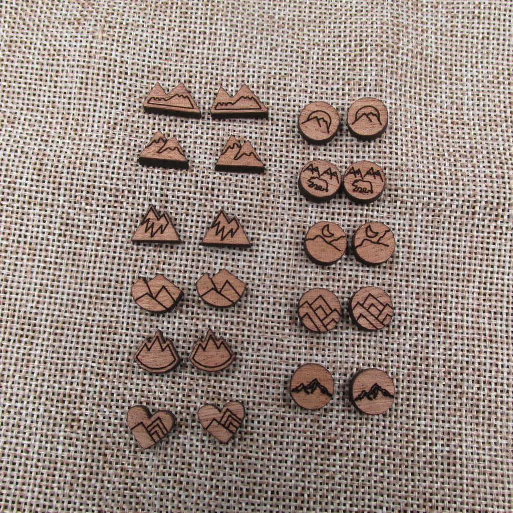 Unfinished Laser Engraved Wooden Mountain Cabochon Charms For Handmade DIY Craft  Earring Stud  Jewerly