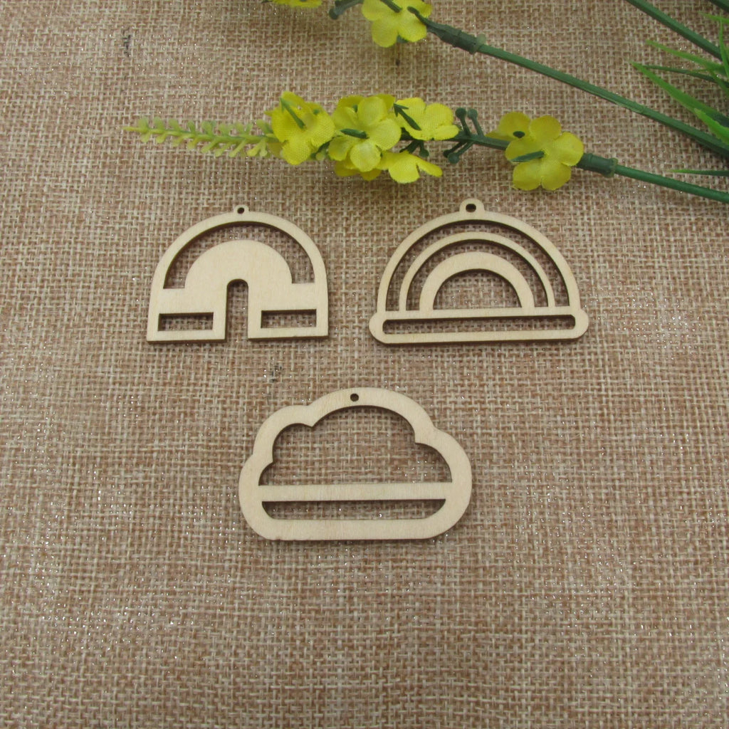 10pcs Unfinished Wood Cloud Macrames Rainbow Shape Cutouts Wooden Macrame For DIY Earrings Findings Jewelry