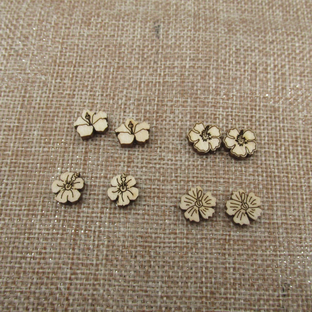 10pcs Unfinished Blank Tiny Hibiscus Flower Shape Mini Wood Stud Earring Post Cabochon Handmade Charms