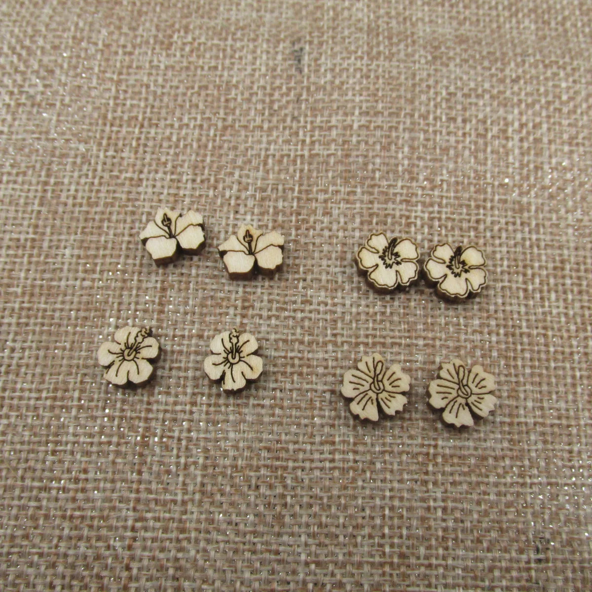 10pcs Unfinished Blank Tiny Hibiscus Flower Shape Mini Wood Stud Earring Post Cabochon Handmade Charms