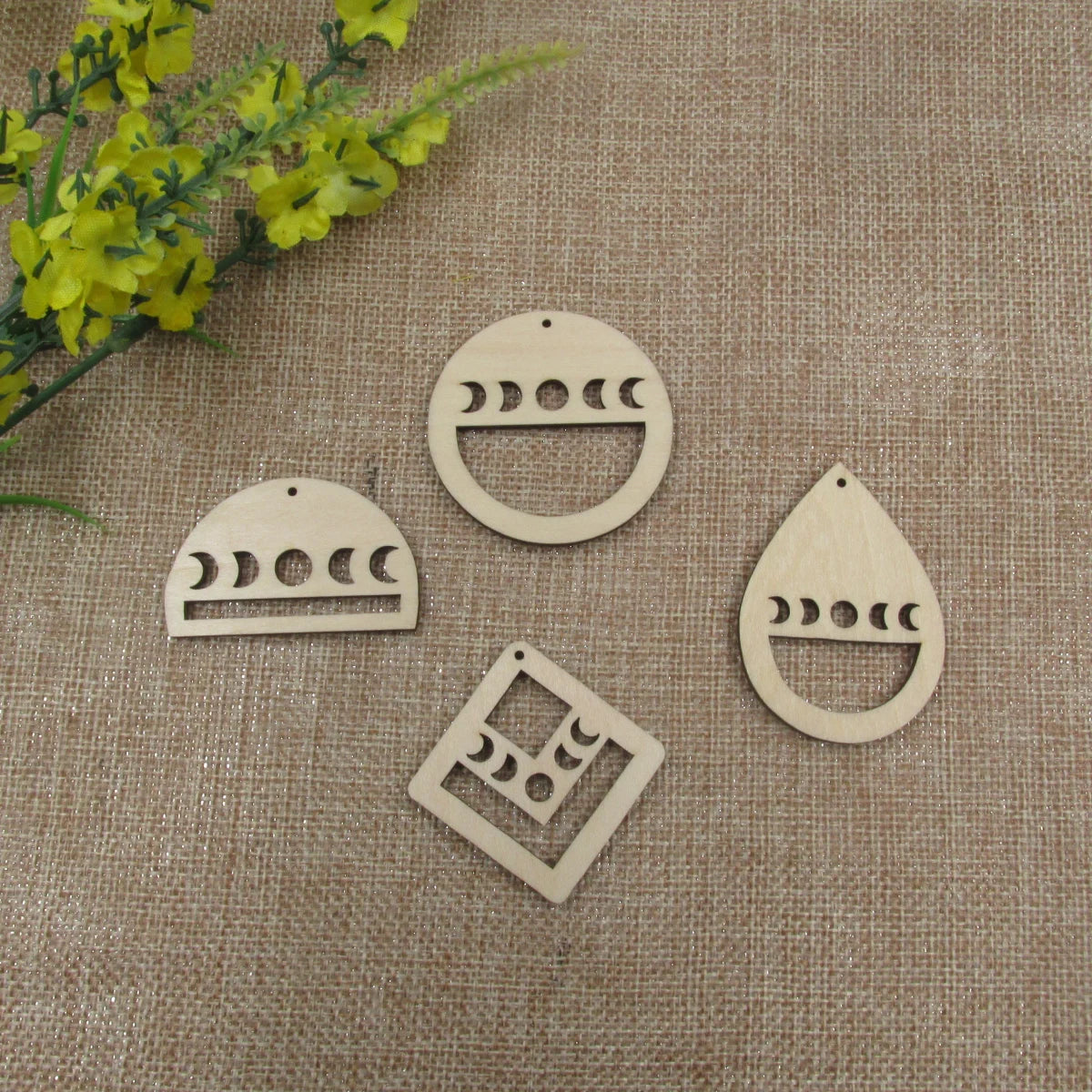 10pcs Unfinished Blanks Wood Crescent Moon Macrame Circle Diamond Teardrop Shape For Jewelry Findings Hoops Earring