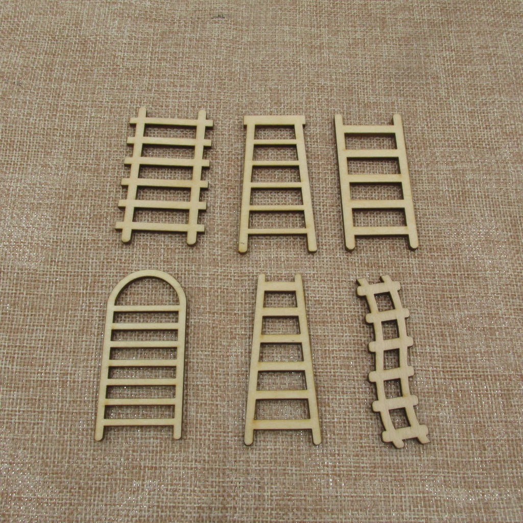 10Pcs Mini Wooden Step Ladder, Furniture Tools, Fairy Garden, Miniature Decor, Action Figurine, DIY Crafts, Unfinished Window