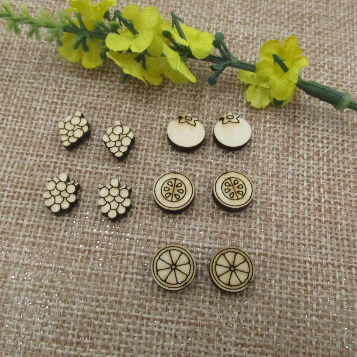 5 Pair Unfinished Blank Wooden Fruits Grapefruit Slice Honeydew Cabochon Grapes Post Blueberry Blackberry Wood Earrings Stud