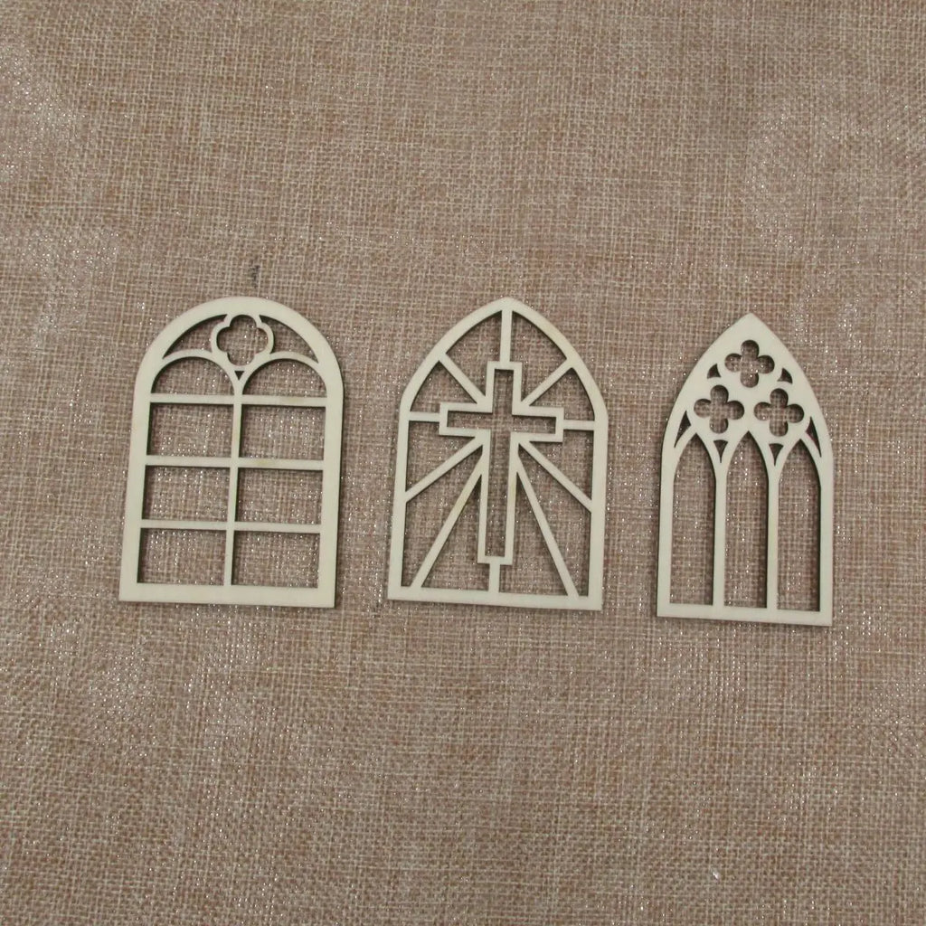 10pcs Unfinished Wood Dollhouse Windows Fairy Farmhouse Gothic Cross Windows Arched Frame For Crafts Mirror Wall Art Home Decor
