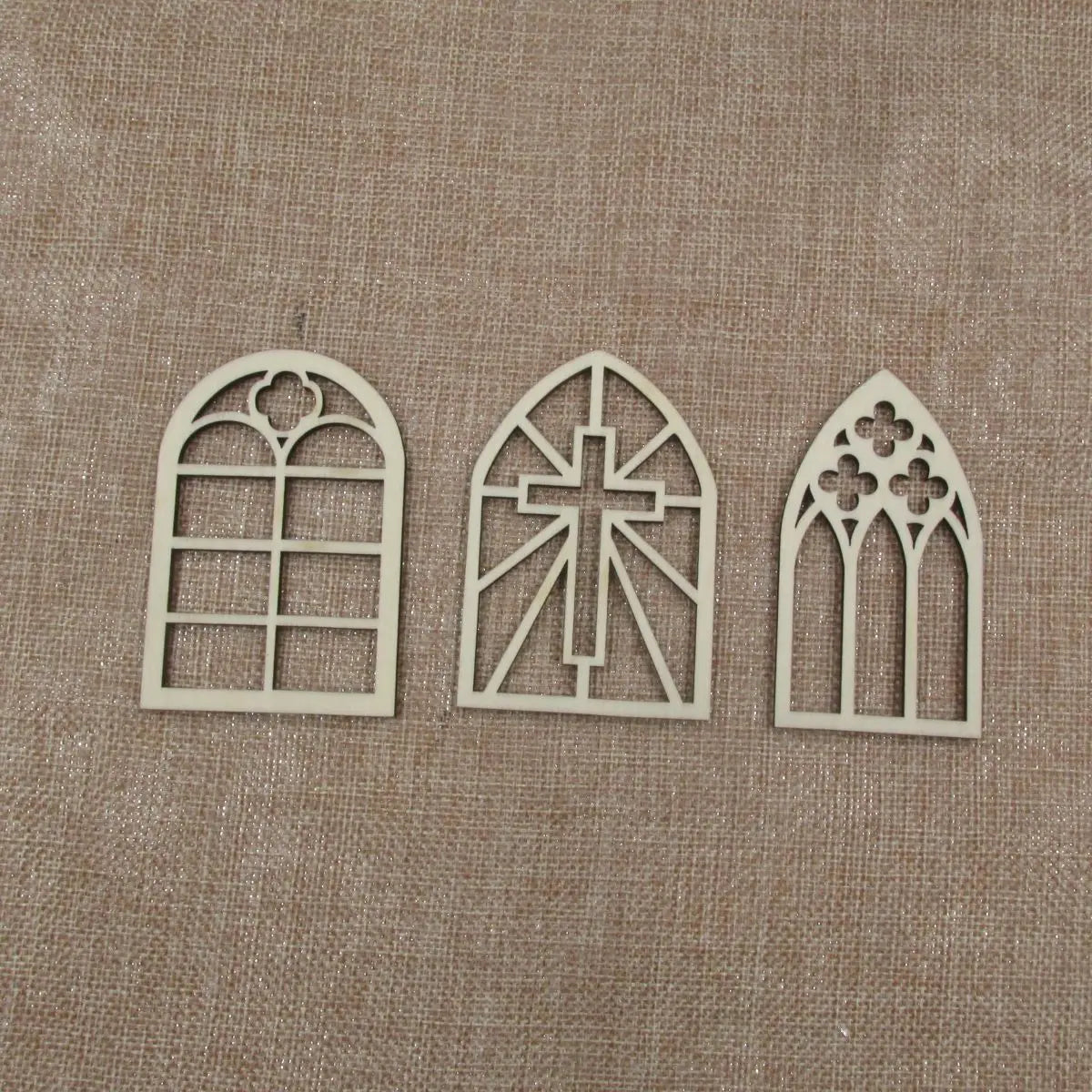 10pcs Unfinished Wood Dollhouse Windows Fairy Farmhouse Gothic Cross Windows Arched Frame For Crafts Mirror Wall Art Home Decor