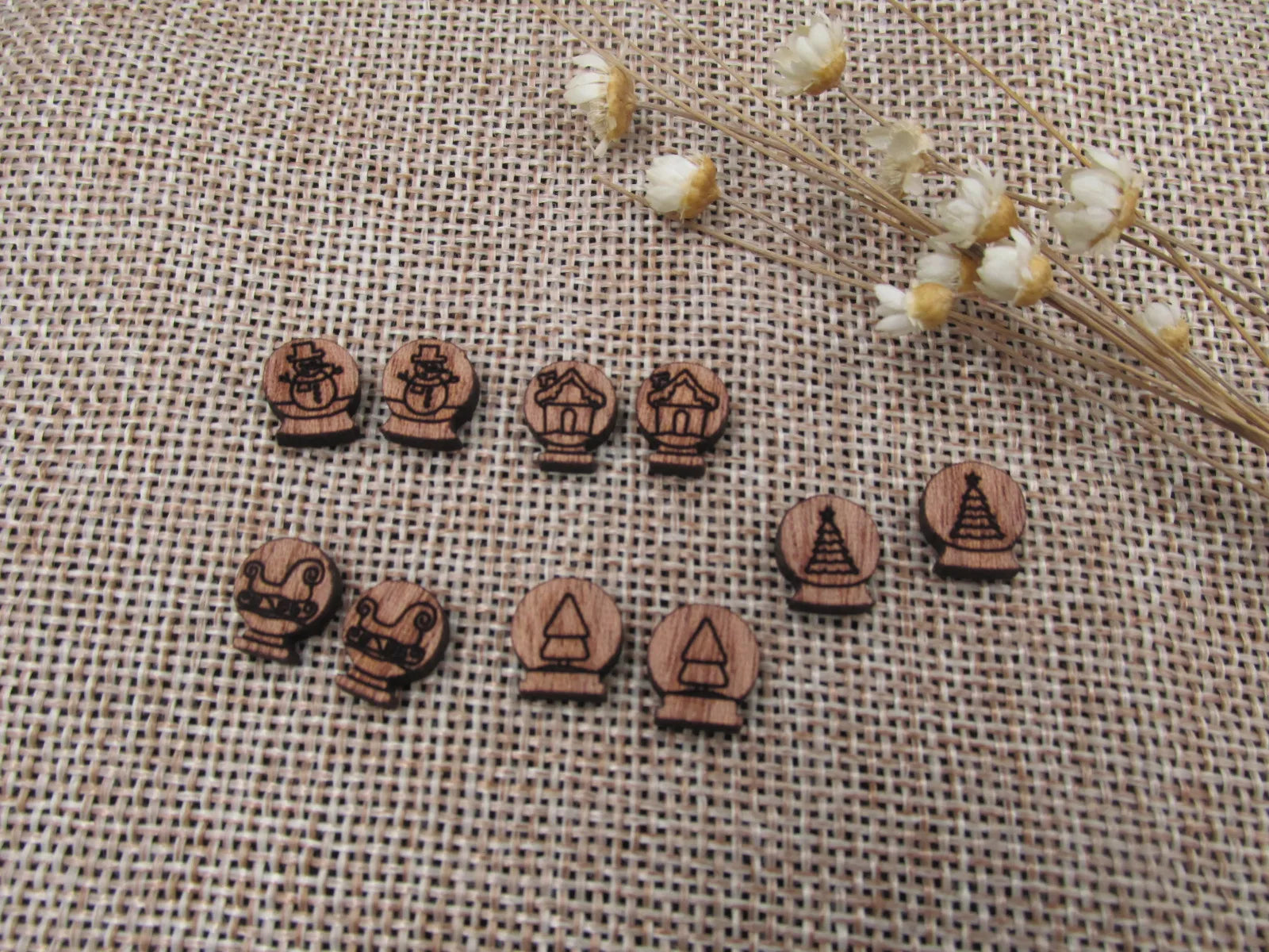 5 Pair Unfinished Blank Mini Wood Cabochon Christmas Snow Globe Wooden Cutout Shapes For Paint Kit Craft  DIY Stud Earrings