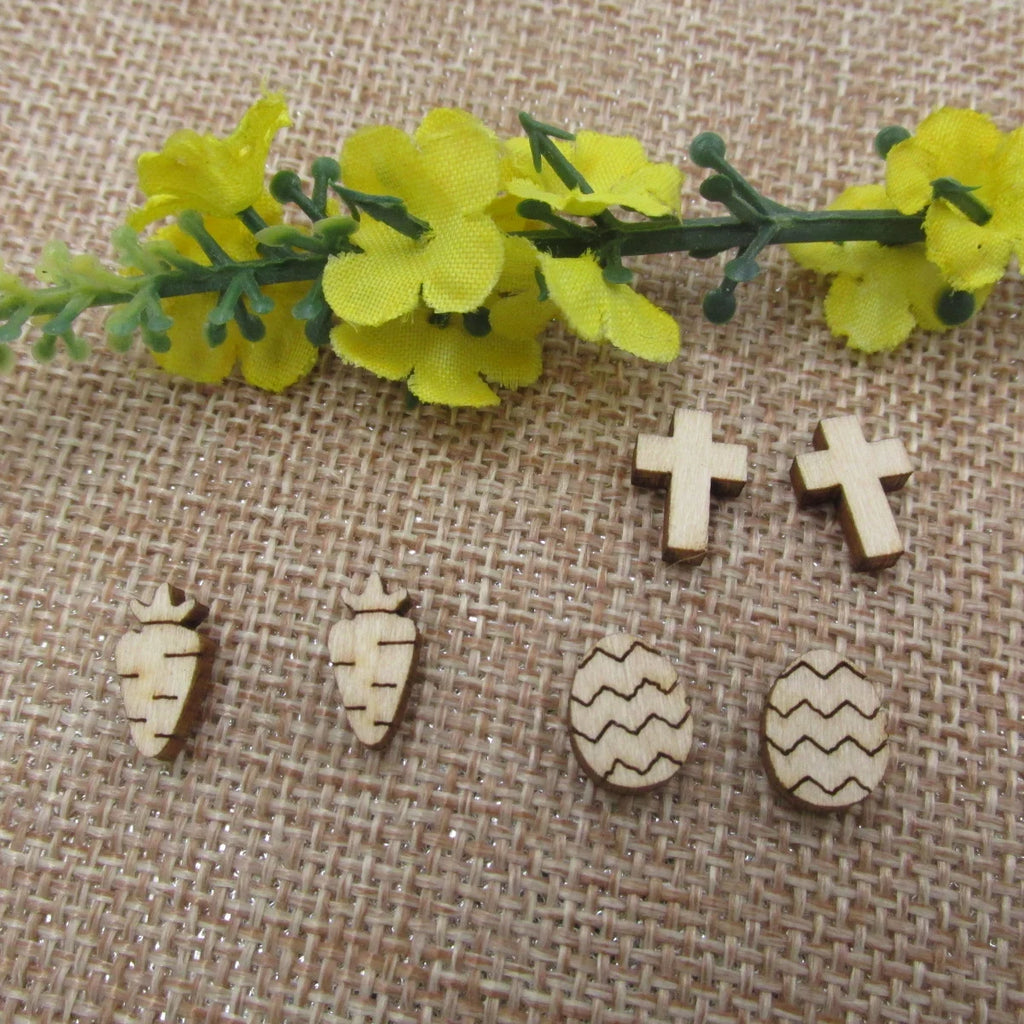 5 Pair Unfinished Blank Wooden Spring Cabochon Easter Carrot Cross Egg Post Wood Earrings Stud Handmade Jewelry Gift