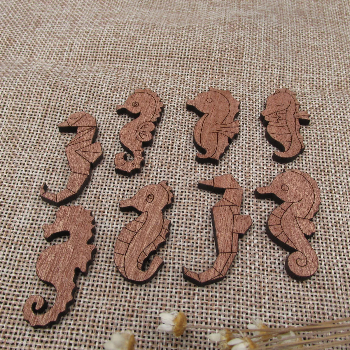 3 Pair Unfinished Ocean Animal Wooden Sea Horse Shape Cutout For Brooches Pin Magnet Pendant Jewerly Diy Making