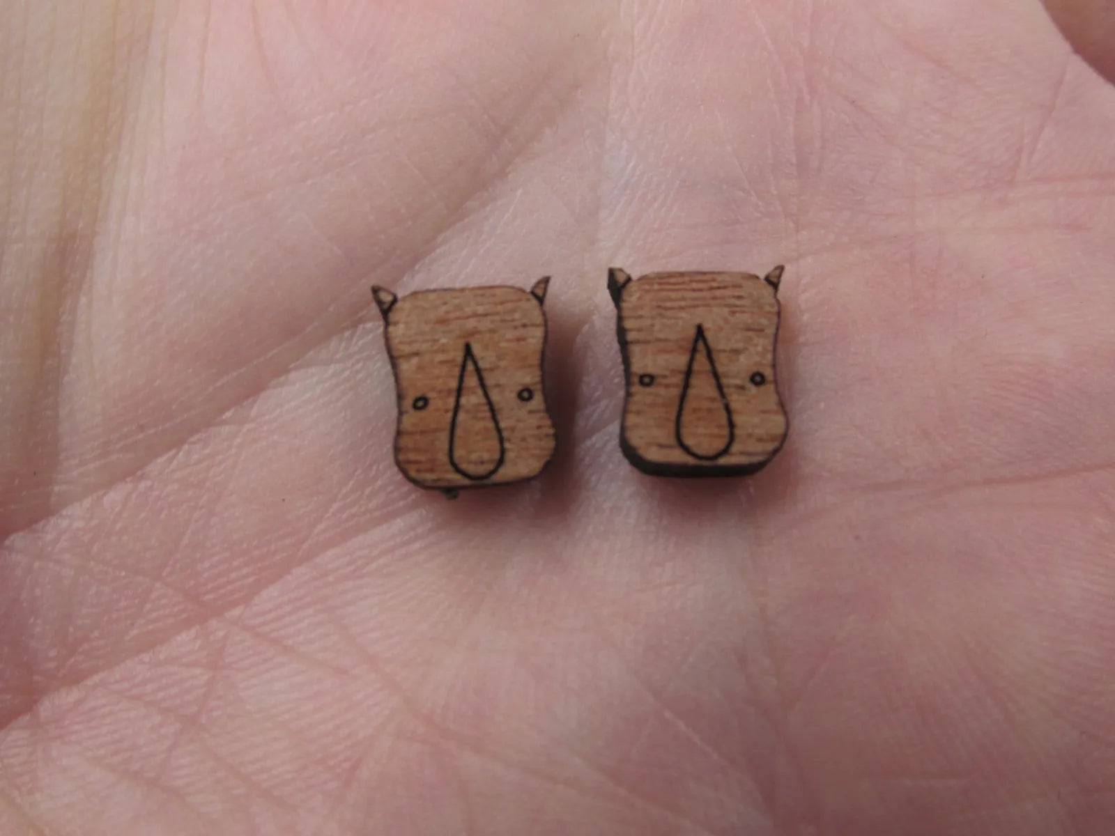 5 Pair Unfinished Woodland Blank Wild Animal Wooden Rhino Cabochon Charms Wood Shape Cutouts For DIY Craft  Earring Stud