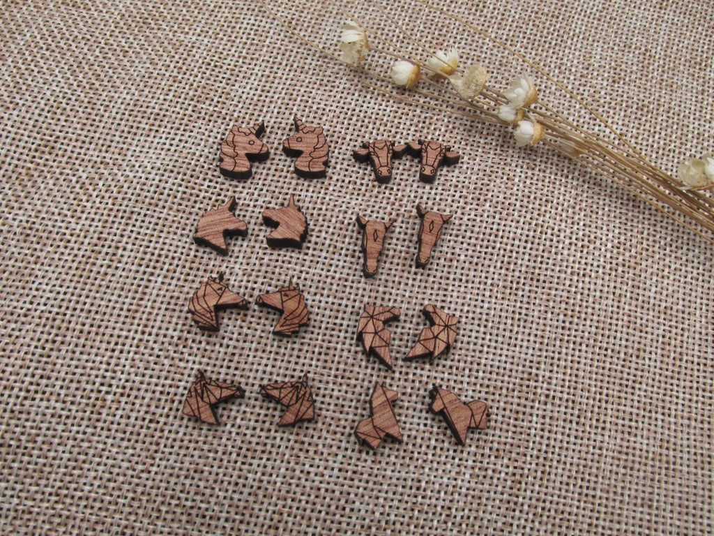 5 Pair Unfinished Wooden Cabochon Blank Animal Horse Charms Jewerly Accessory For DIY Handmade Earring Stud Pin