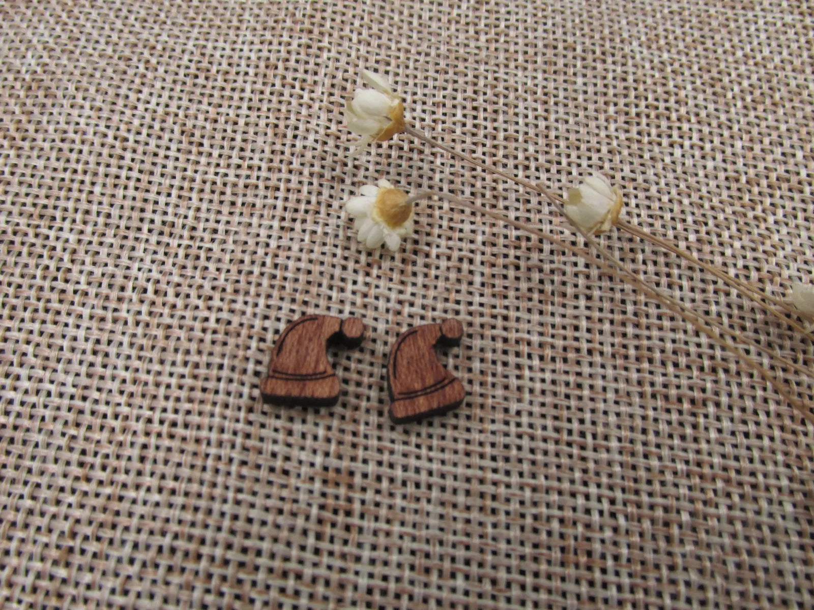 5 Pair Unfinished Blank Wood Cabochon Christmas Santa Hat Wooden Cutout Shapes For Paint Kit Craft  DIY Stud Earrings Supplies