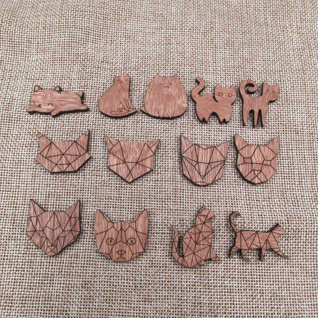 Unfinished Blank Wood Geometric Animal Cute Cat Head Parts Accessory For Brooches Enamel Pin Necklace Jewelry Diy Making